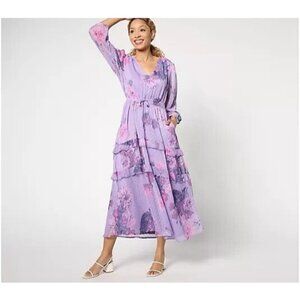 Destination 365 Petite Floral Clip Dot Chiffon Maxi Dress Purple Rose, Petite  M